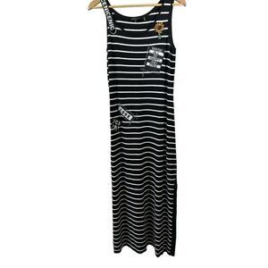TRICOTTO Women's Striped Graphic Beaded Maxi Dress Black/White Size Medium